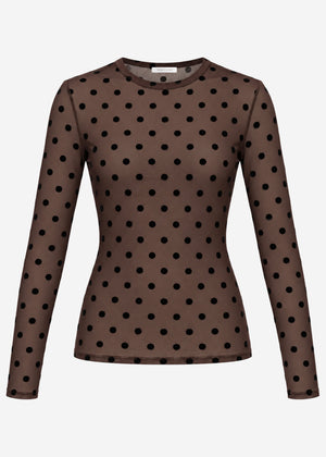 Mesh Langarmshirt mit Polka Dots - braun
