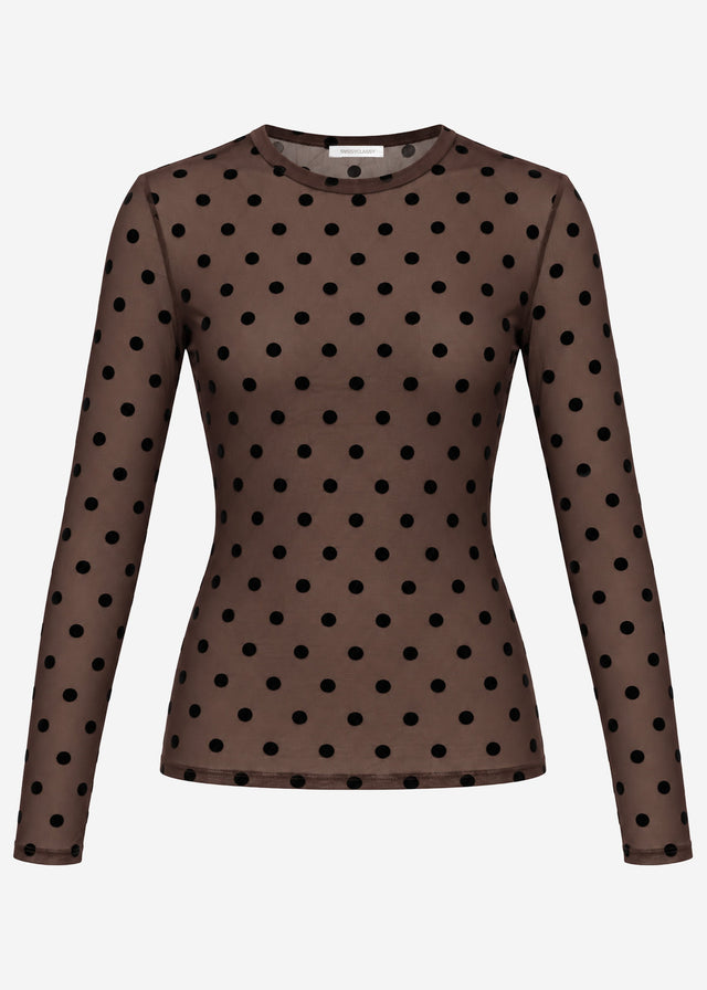 Mesh Langarmshirt mit Polka Dots - braun
