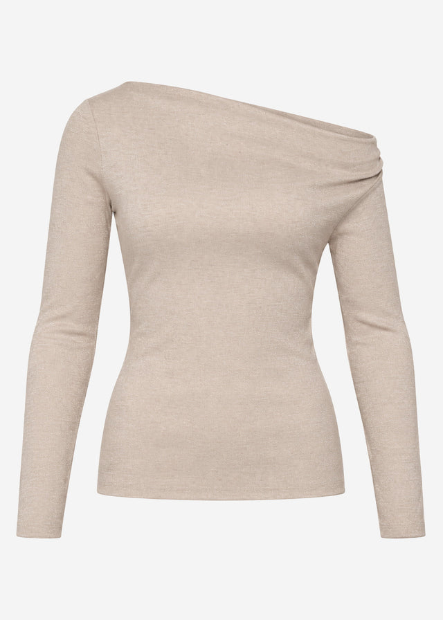 Glitzershirt mit asymmetrischem Ausschnitt - beige