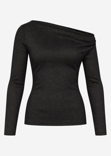 Glitzershirt mit asymmetrischem Ausschnitt - schwarz