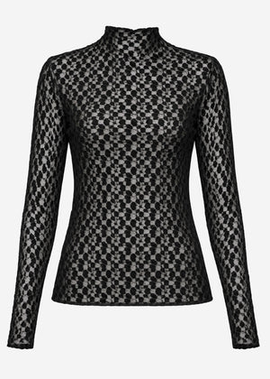 Lace long-sleeved top - black