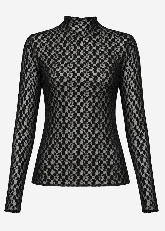 Langarmshirt aus Spitze - schwarz