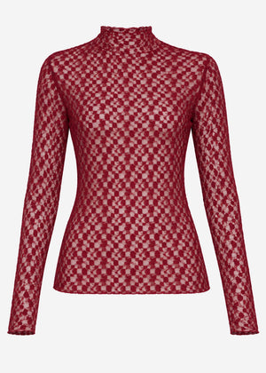 Lace long-sleeved top - burgundy