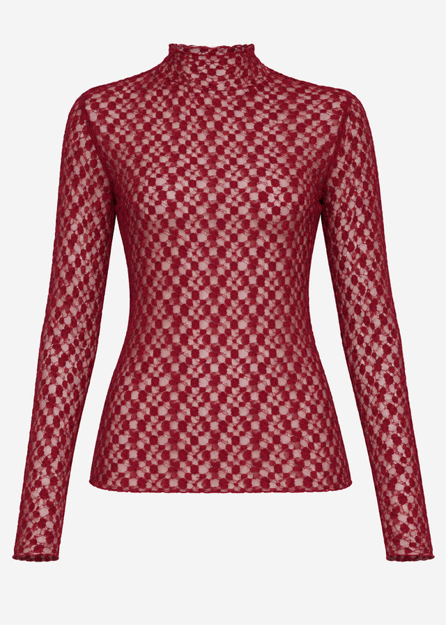 Langarmshirt aus Spitze - burgundy