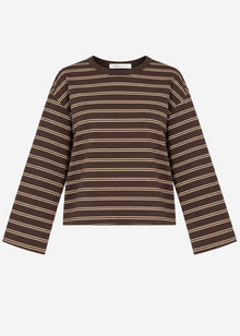 Gestreiftes Langarmshirt mit weiten Ärmeln - braun