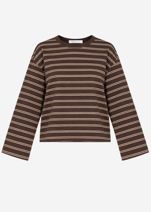 Striped long-sleeved top with wide sleeves - brown