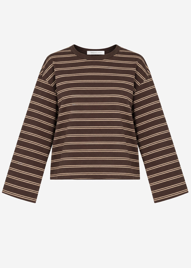 Striped long-sleeved top with wide sleeves - brown