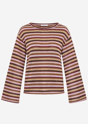 Striped long-sleeved knit top - brown-beige-rose