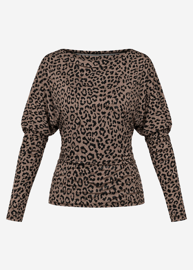 Langarmshirt mit Fledermausärmeln und Leo-Muster - taupe