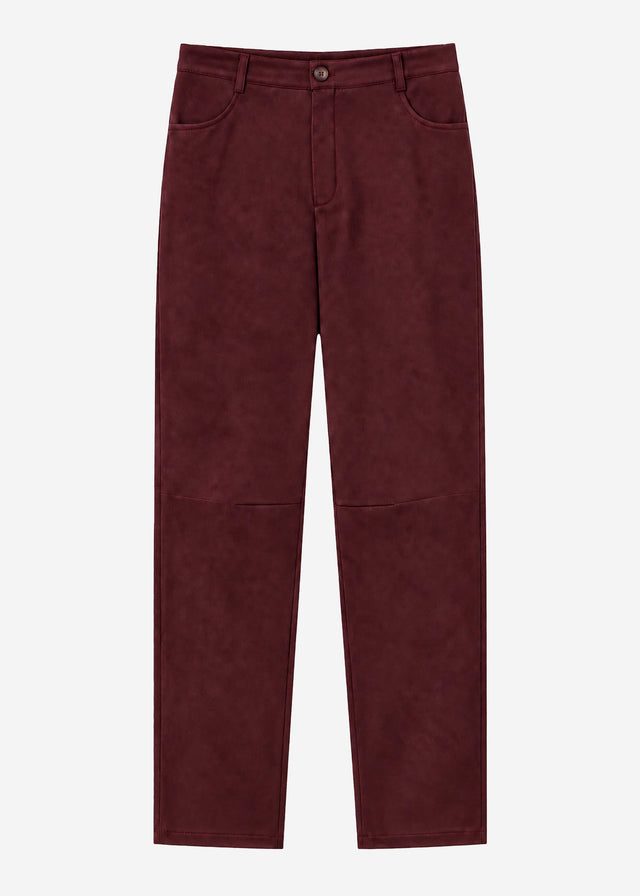 Tall - barrel-leg faux suede trousers - burgundy