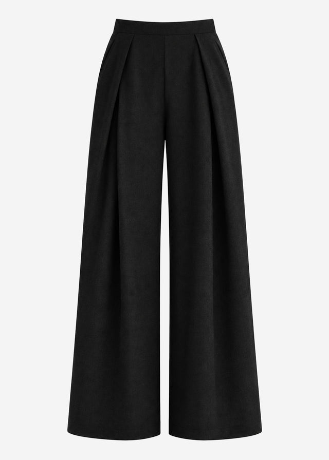 Pull-on trousers with box pleat - black