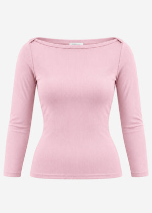 Three-quarter sleeve ribbed top - dusty rose