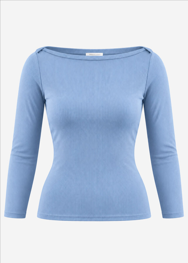3/4 Arm Rippshirt - jeansblau