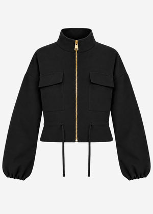 Blouson jacket with stand collar - black