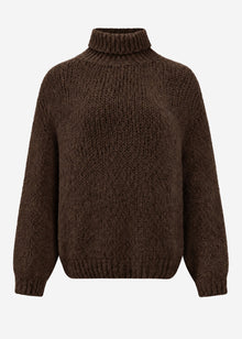 Grober Strickpullover mit Rollkragen - dunkelbraun