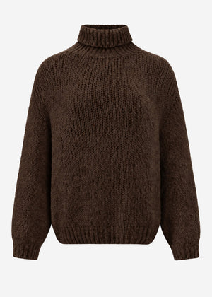 Grober Strickpullover mit Rollkragen - dunkelbraun