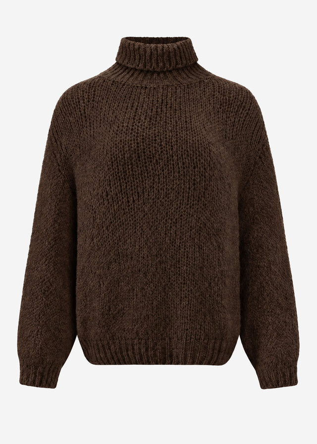 Grober Strickpullover mit Rollkragen - dunkelbraun