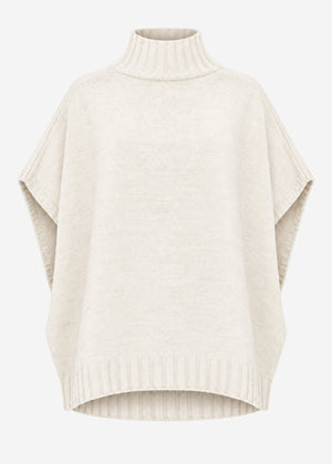Oversize, ärmelloser Poncho mit Turtleneck - offwhite