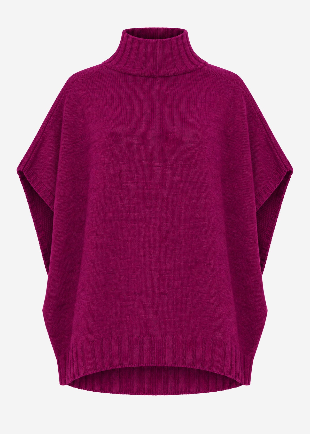 Oversize, ärmelloser Poncho mit Turtleneck - plum