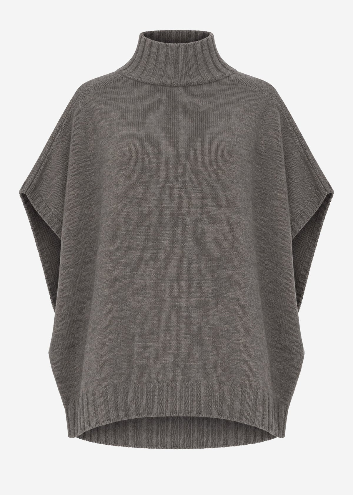 Oversize, ärmelloser Poncho mit Turtleneck - grau