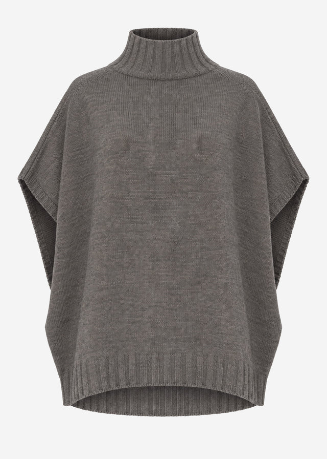 Oversize, ärmelloser Poncho mit Turtleneck - grau