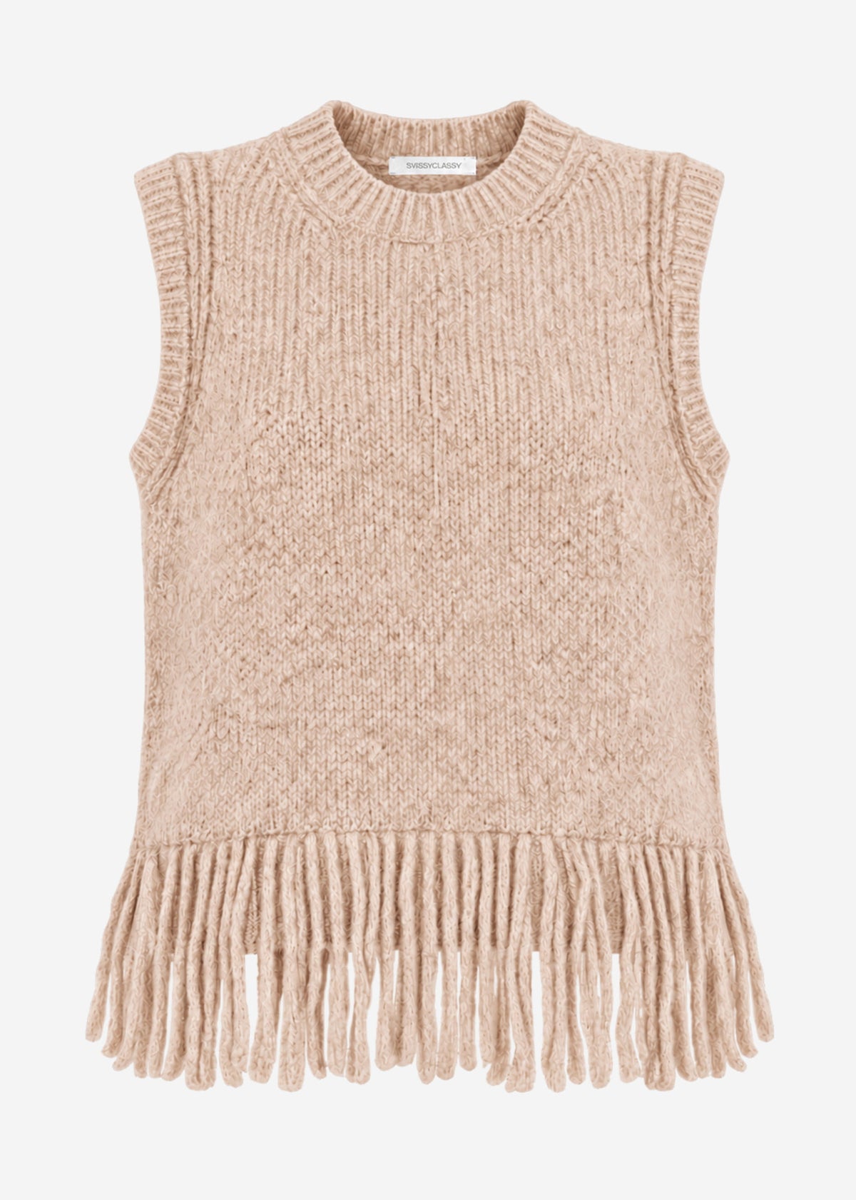 Sleeveless jumper with fringing - beige