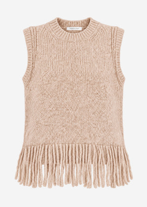 Sleeveless jumper with fringing - beige