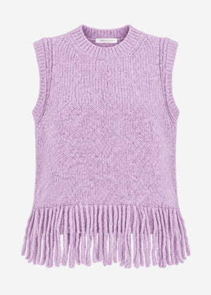 Knitted vest with fringes - lilac