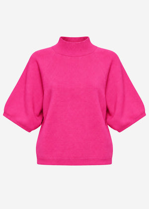 Kurzarm Strickpullover mit weiten Raglanärmeln - pink