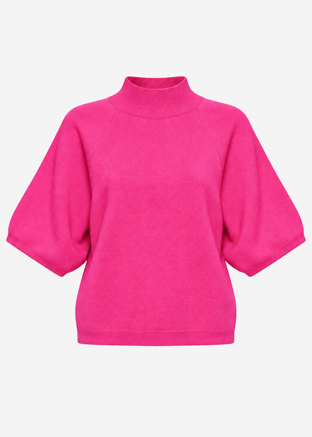 Kurzarm Strickpullover mit weiten Raglanärmeln - pink