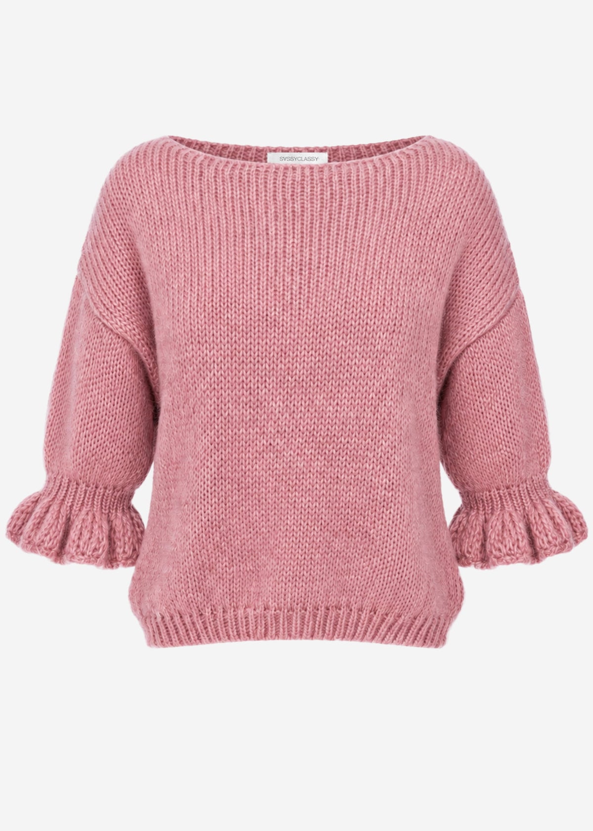 Boat neck jumper with three-quarter sleeves - dusty rose