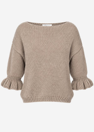 Boat neck jumper with three-quarter sleeves - taupe