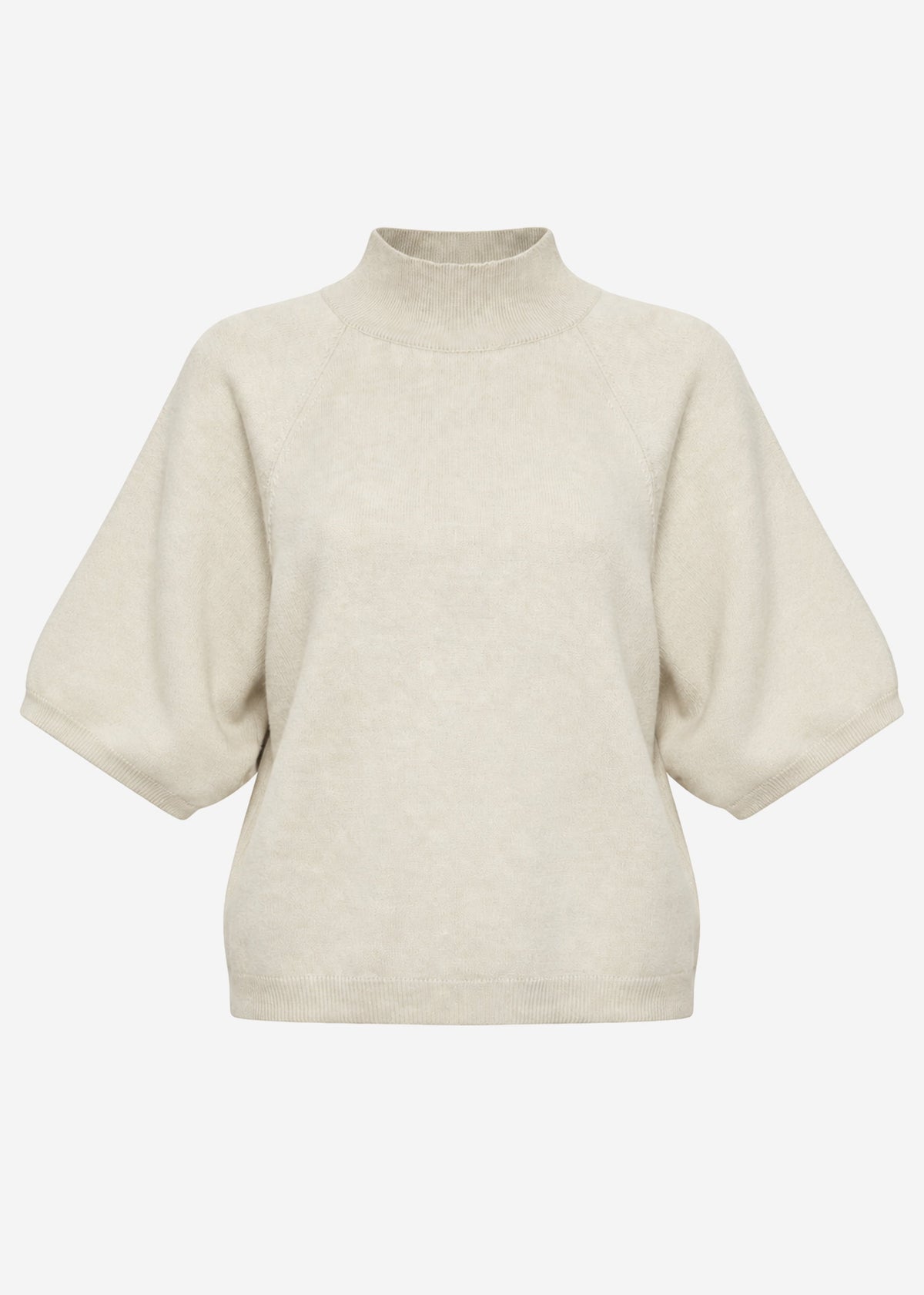 Short-sleeved knit jumper with wide raglan sleeves - greige