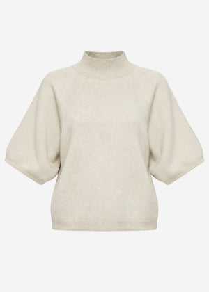 Short-sleeved knit jumper with wide raglan sleeves - greige