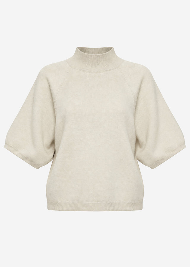 Kurzarm Strickpullover mit weiten Raglanärmeln - greige