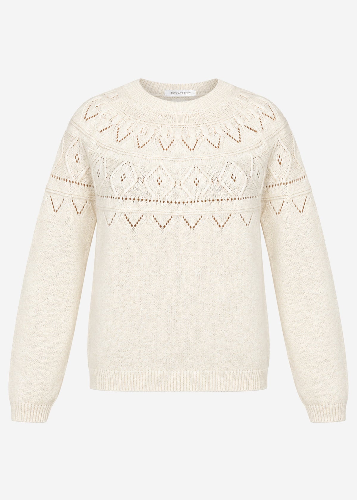 Knit jumper with fine ajour Fair Isle pattern - offwhite