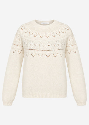 Knit jumper with fine ajour Fair Isle pattern - offwhite