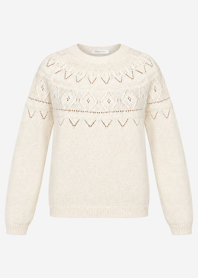 Strickpullover mit feinem Ajour-Norwegermuster- offwhite