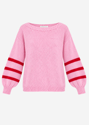 Short knit jumper with striped sleeves - rose