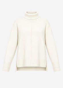 Roll neck jumper with decorative stitching - off-white