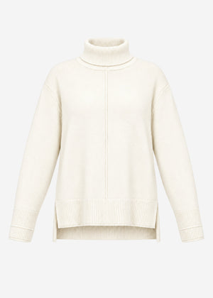 Roll neck jumper with decorative stitching - off-white