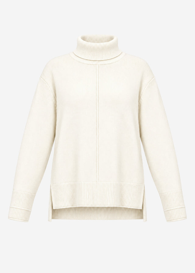 Roll neck jumper with decorative stitching - off-white