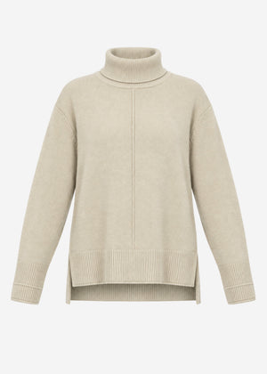 Roll-neck jumper with decorative seam - taupe