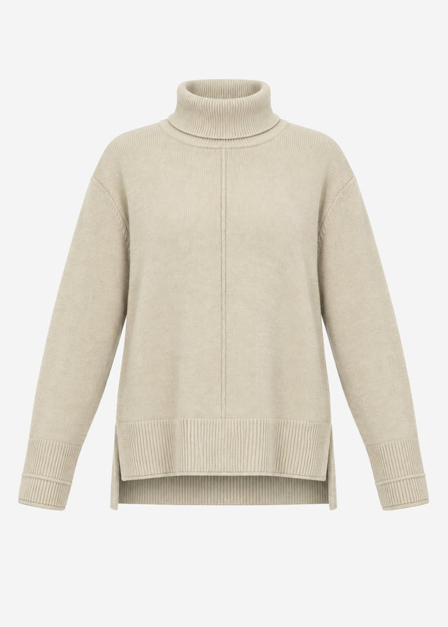 Rollkragenpullover mit Ziernaht - taupe