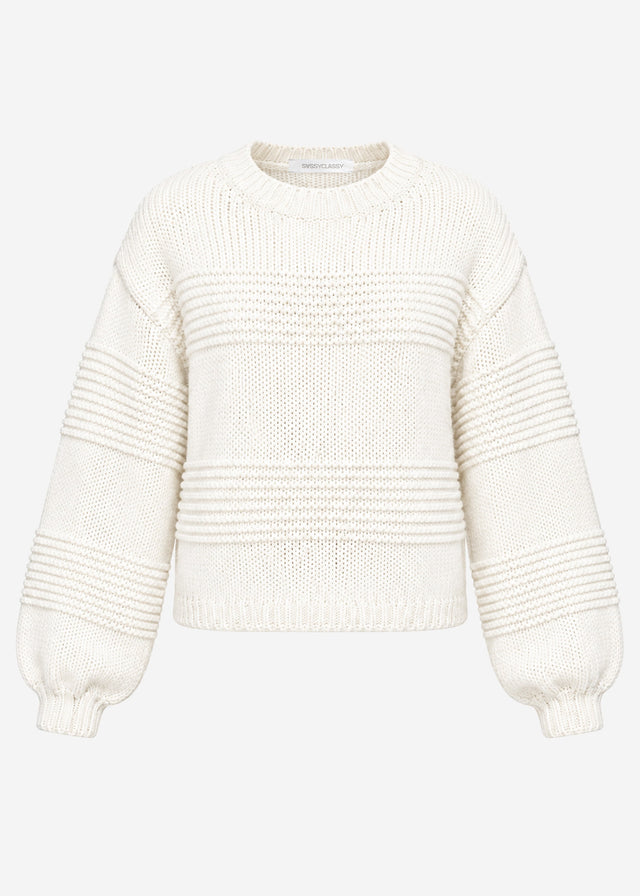 Strickpullover mit Strukturstreifen - offwhite