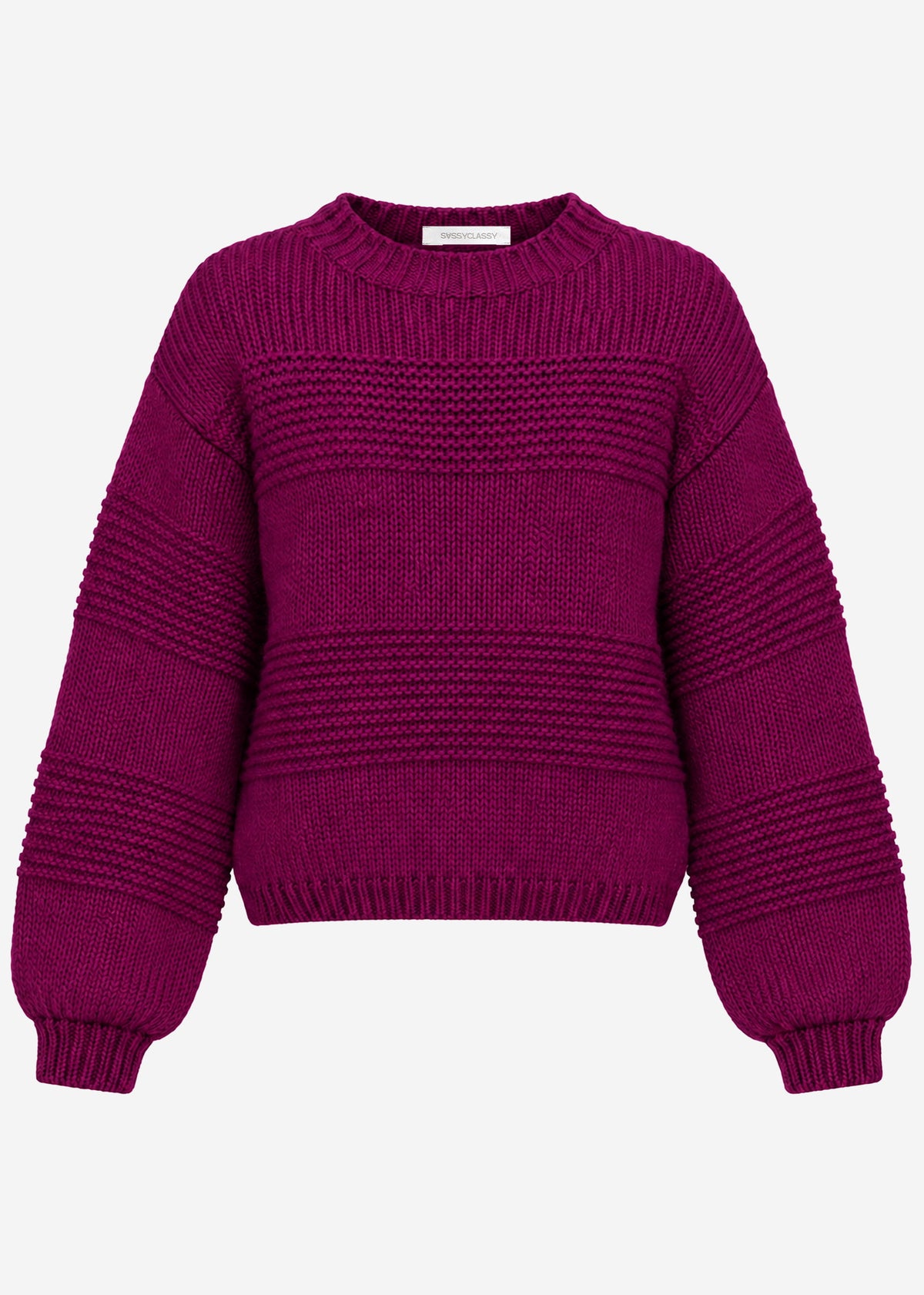 Knit jumper with textured stripes - plum