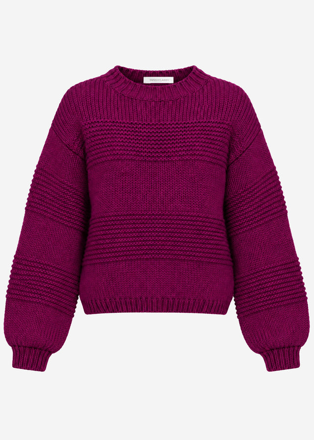 Strickpullover mit Strukturstreifen - plum