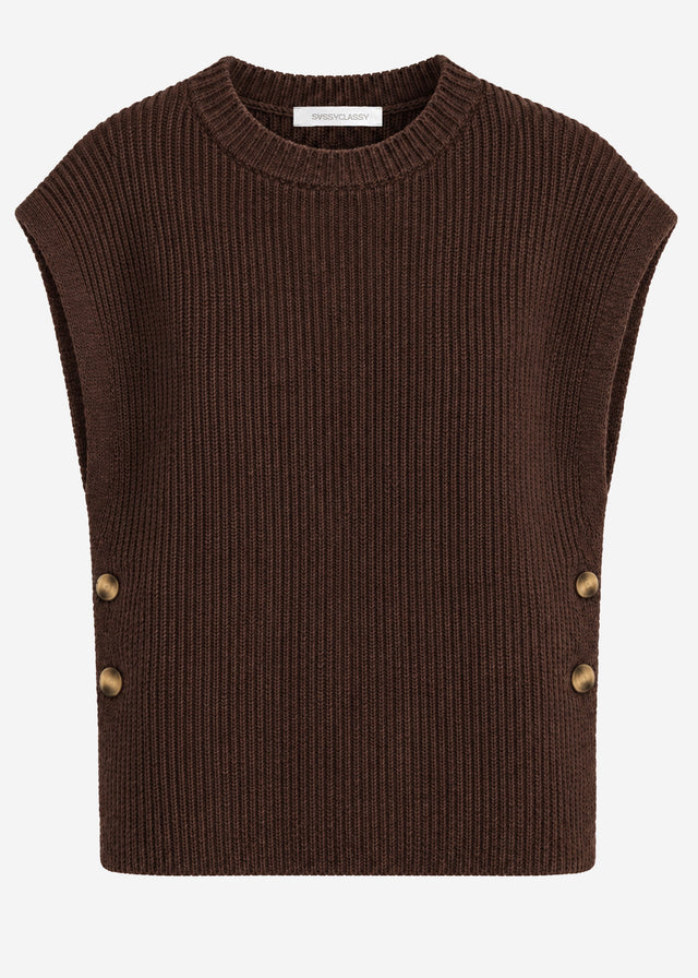 Ribbed knit sleeveless jumper with side buttons - brown