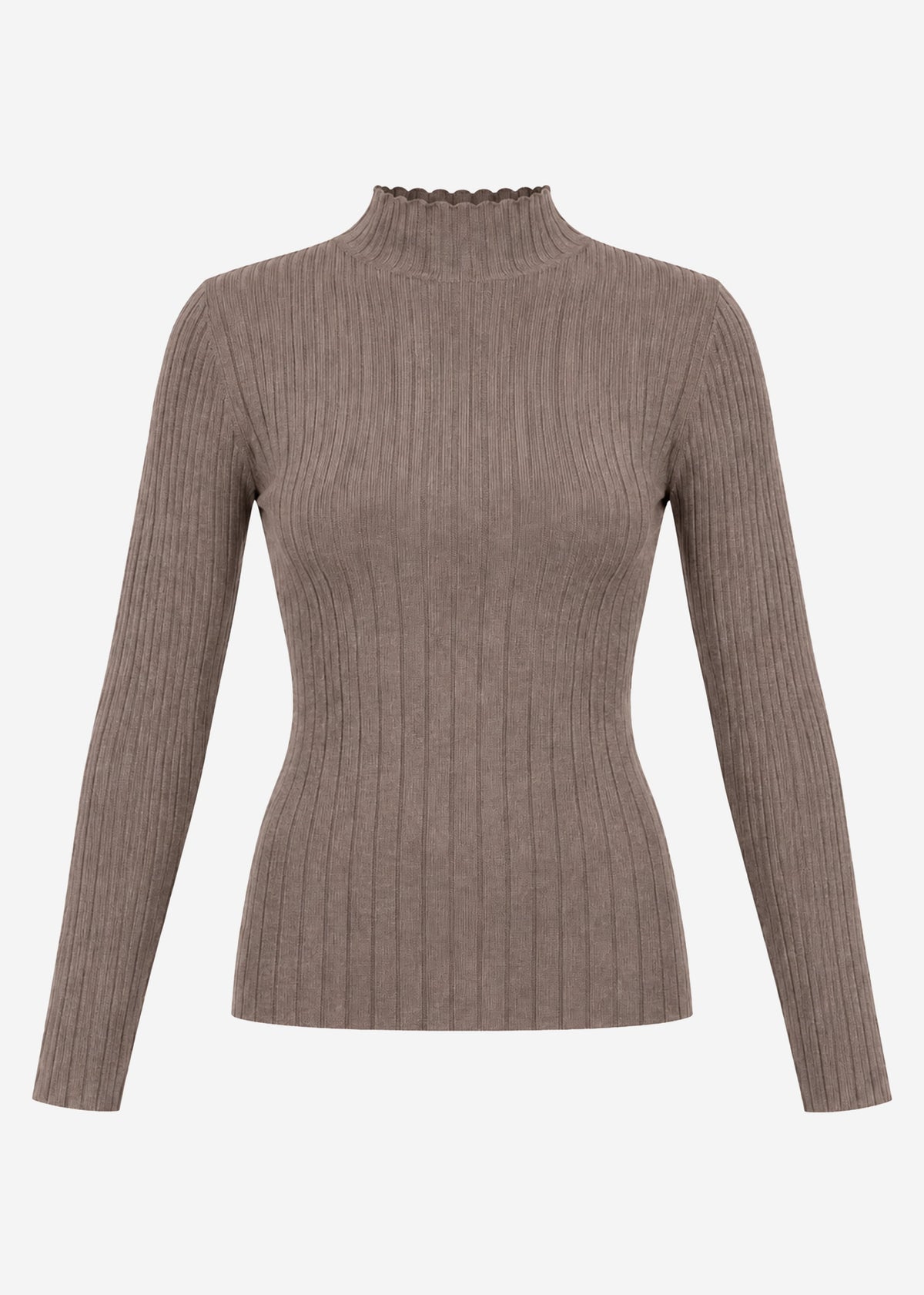 Ribbed knit top with funnel neck - taupe