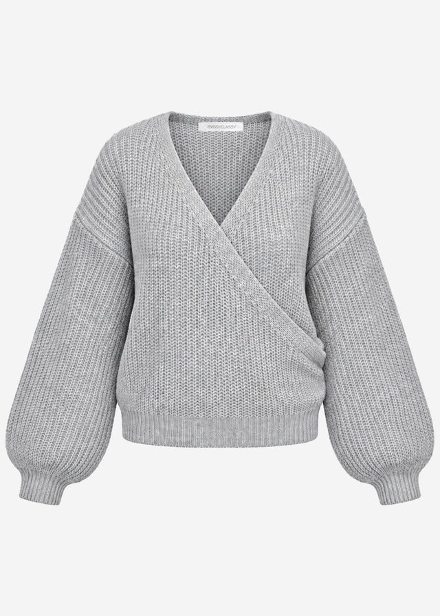 Pullover mit Wickeloptik - hellgrau